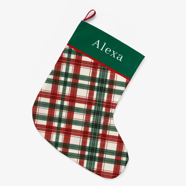 Tartan Plaid Pattern for Christmas and Winter Large Christmas Stocking (Front (Hanging))
