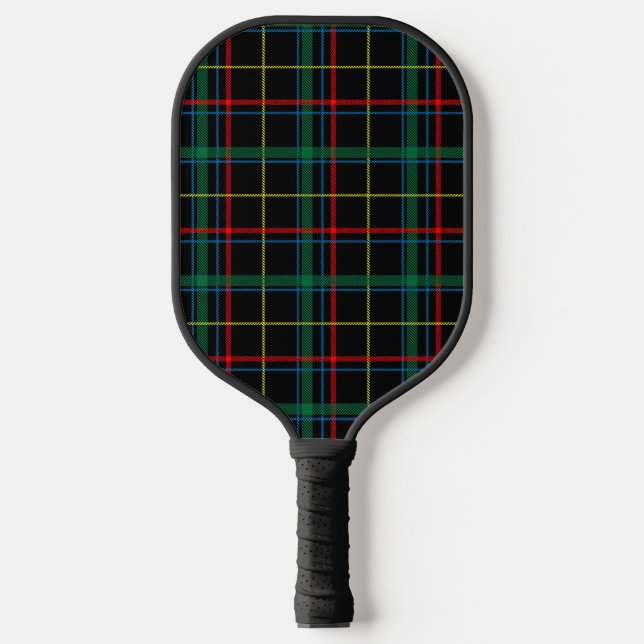 Tartan plaid pattern, green and red, pickleball paddle (Front)