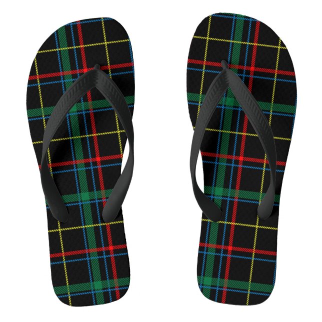 Tartan plaid pattern, green and red, thongs (Footbed)