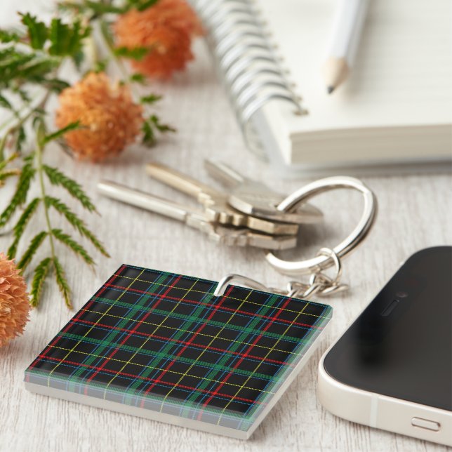 Tartan plaid pattern, green, key ring (Front Right)