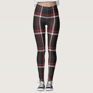 Tartan Plaid Pattern Red Black White Striped Leggings