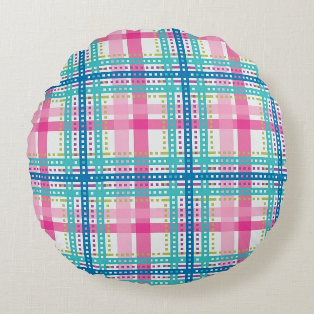 Tartan, plaid pattern round cushion (Front)