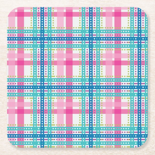 Tartan, plaid pattern square paper coaster (Front)