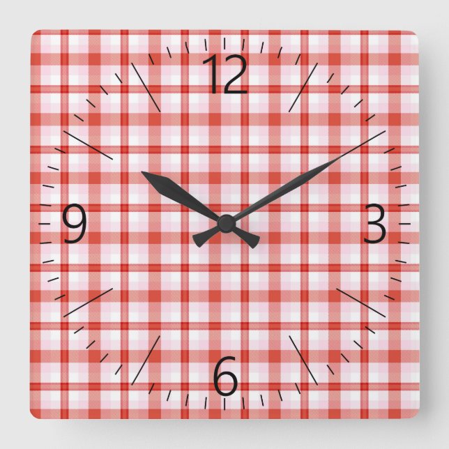 Tartan plaid pattern square wall clock (Front)
