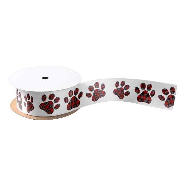 Tartan Plaid Paw Prints Satin Ribbon (Spool)