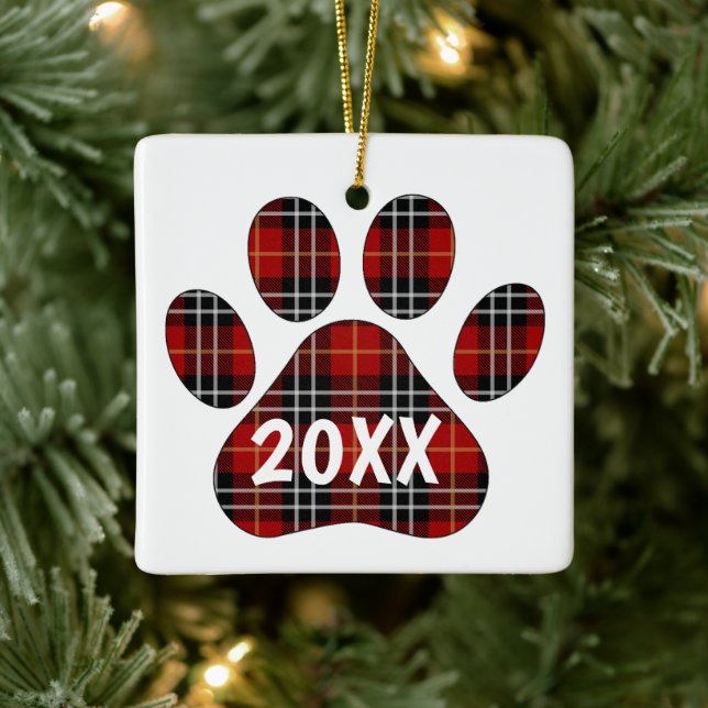 Tartan Plaid Pawprint   Ceramic Ornament (Tree)