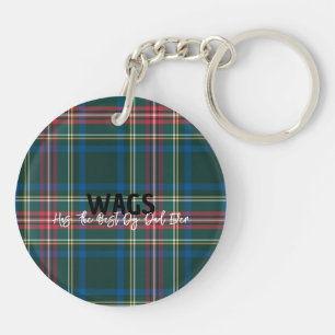Tartan Plaid PET NAME Best Dad Mum Ever Festive Key Ring