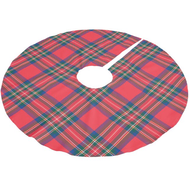 Tartan Plaid Red Classic Festive Christmas Holiday Brushed Polyester Tree Skirt (Angled)