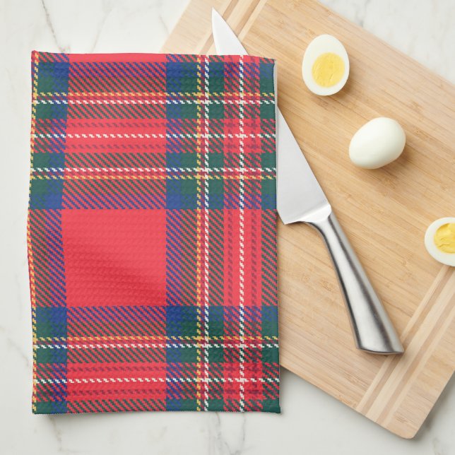 Tartan Plaid Red Classic Festive Christmas Holiday Tea Towel (Quarter Fold)
