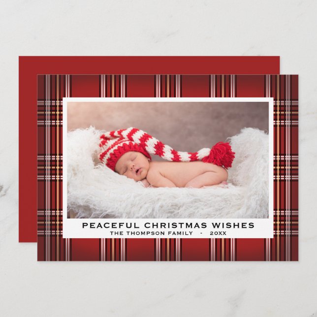 Tartan Plaid | Red Classic Holiday Photo Card (Front/Back)