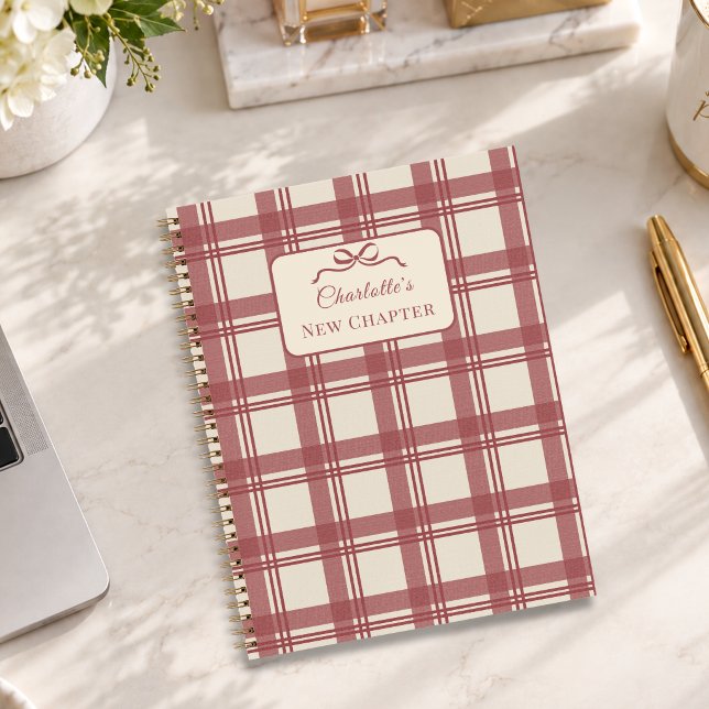 Tartan Plaid Red Cream Bow New Chapter Notebook (Creator Uploaded)