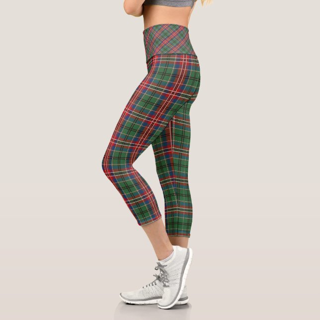 Tartan Plaid Red Green Blue Holiday Capri Leggings (Left)