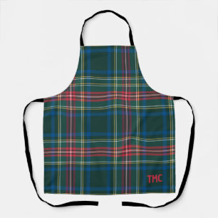 Tartan Plaid Red INITIALS Festive Classic Holiday Apron
