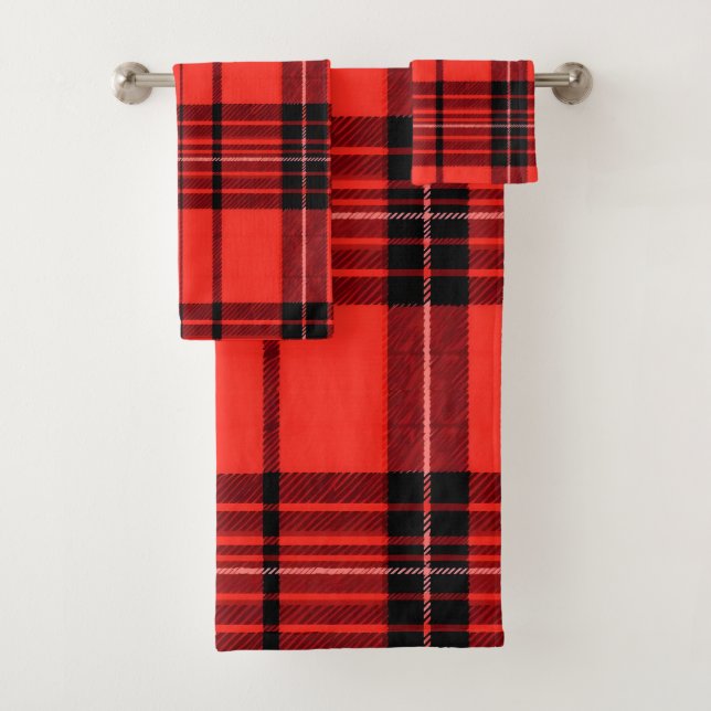 Tartan Plaid Red Traditional Modern Collection Bath Towel Set (Insitu)