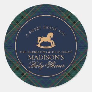 Tartan Plaid Rocking Horse Baby Shower Favor Classic Round Sticker