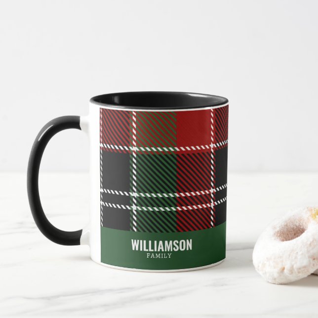 Tartan Plaid Scottish Pattern Custom Family name Mug (With Donut)