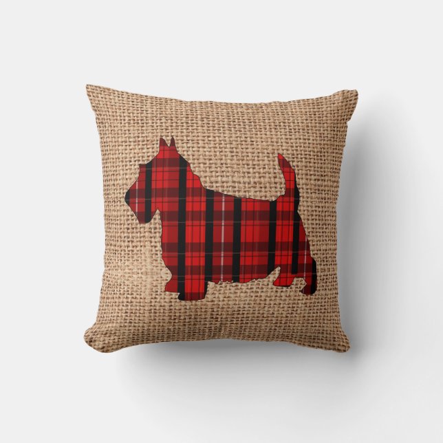 Tartan Plaid Scottish Terrier Holiday Pillow (Front)
