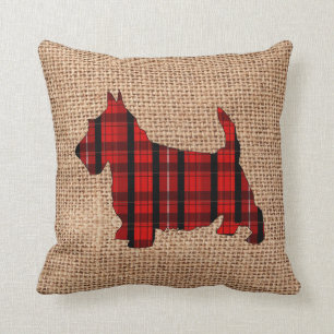 Tartan Plaid Scottish Terrier Holiday Pillow