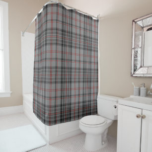 Tartan Plaid Taupe Grey Red & Black Large Pattern Shower Curtain