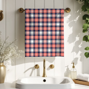 Tartan Plaid Towel Coral Navy Birthday Present
