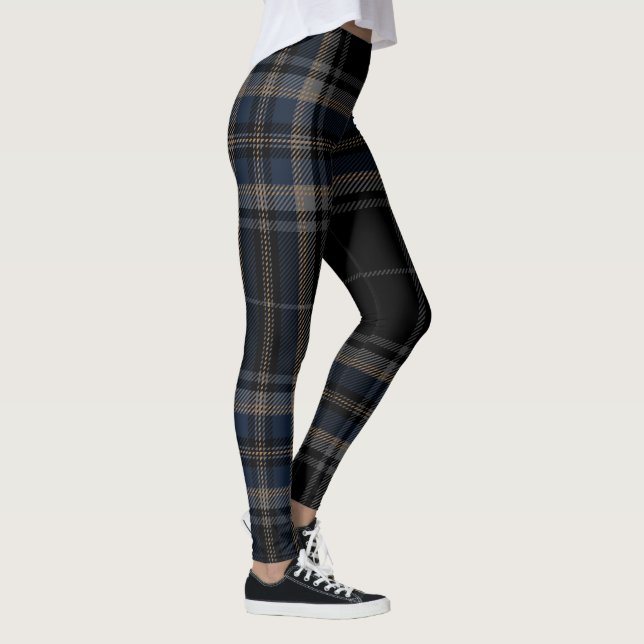 Tartan Plaid Trendy Black Blue Leggings (Right)