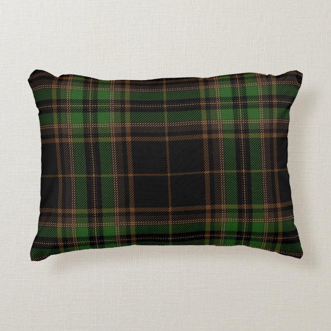 Tartan Plaid Trendy Black Brown Green Pattern Decorative Cushion (Front)