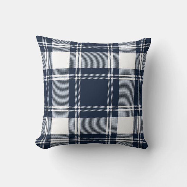 Tartan Plaid Trendy Scottish Blue White Cushion (Front)