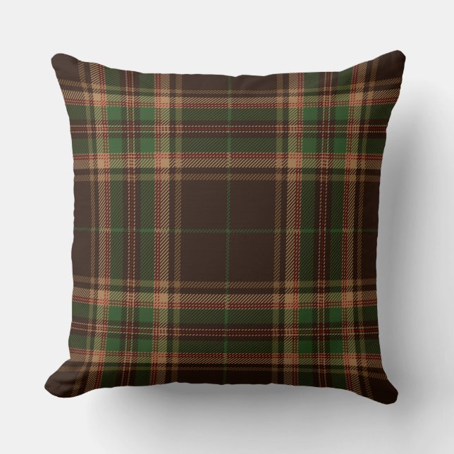 Tartan Plaid Trendy Scottish Brown Green Red Cushion (Front)