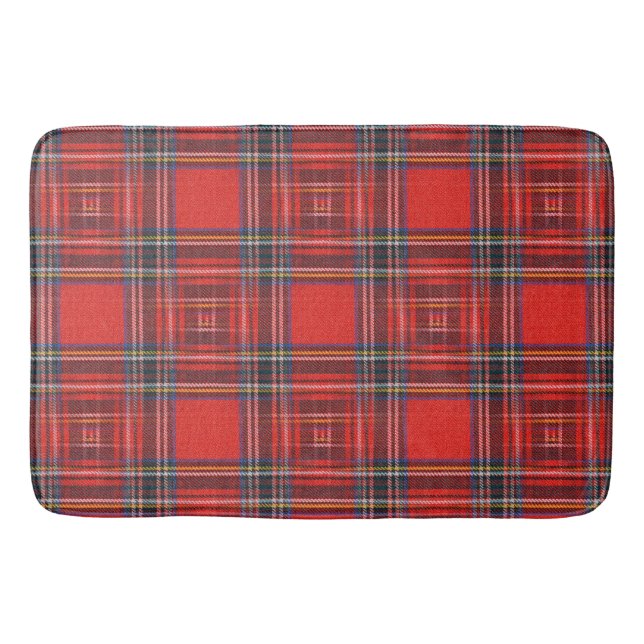 Tartan plaids pattern royal red fabric bath mat (Front)