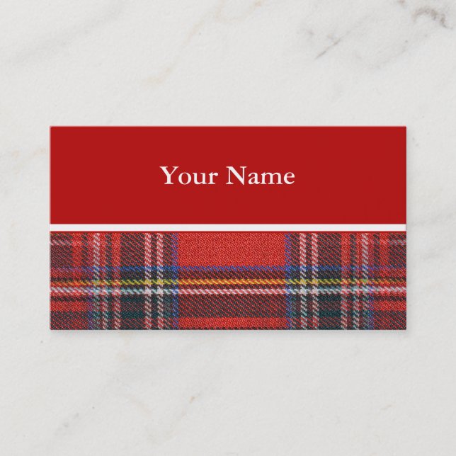 Tartan plaids pattern royal red fabric business card (Front)