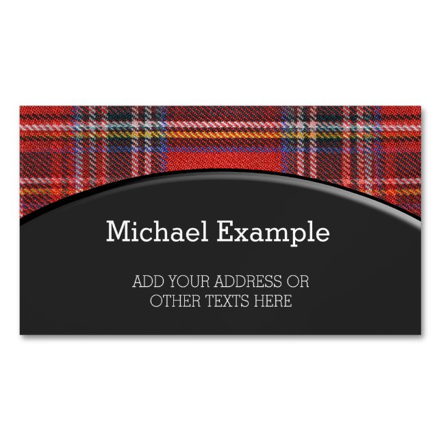 Tartan plaids pattern royal red fabric 	Magnetic business card (Front)