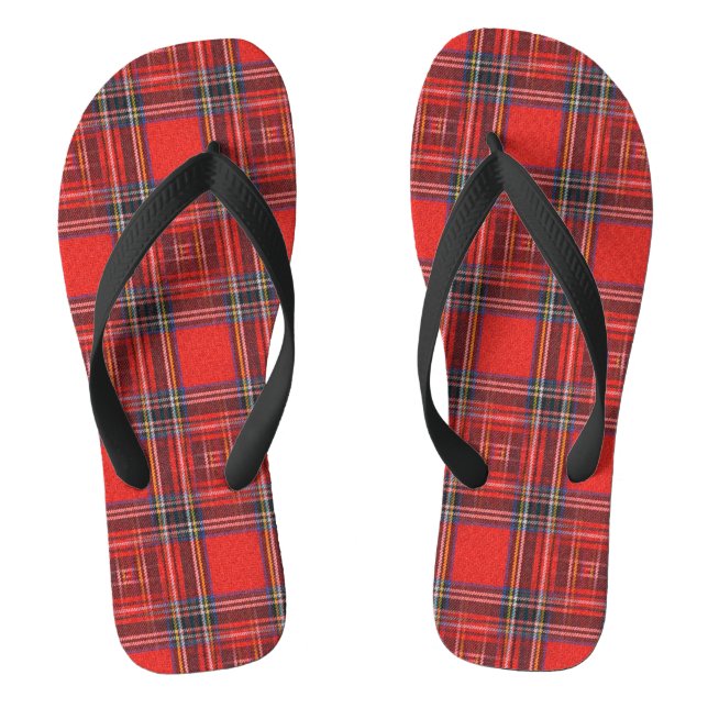 Tartan plaids pattern royal red fabric thongs (Footbed)