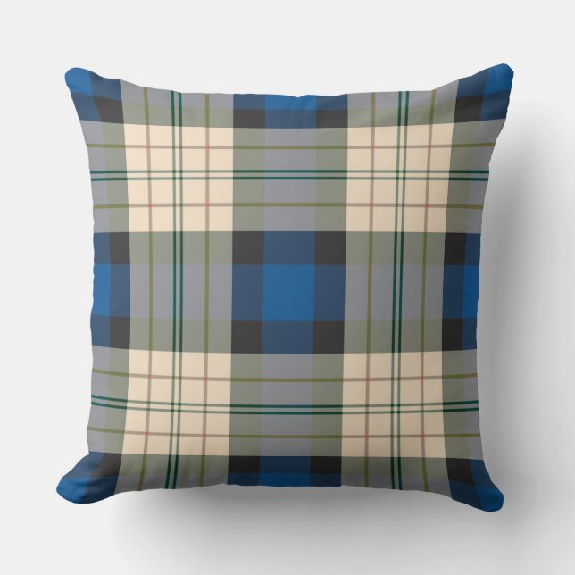 Tartan plaids pattern - traditional blue beige cushion (Front)
