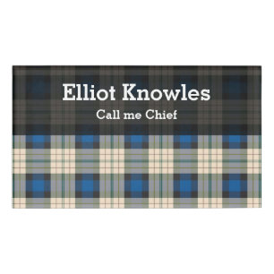 Tartan plaids pattern - traditional blue beige name tag