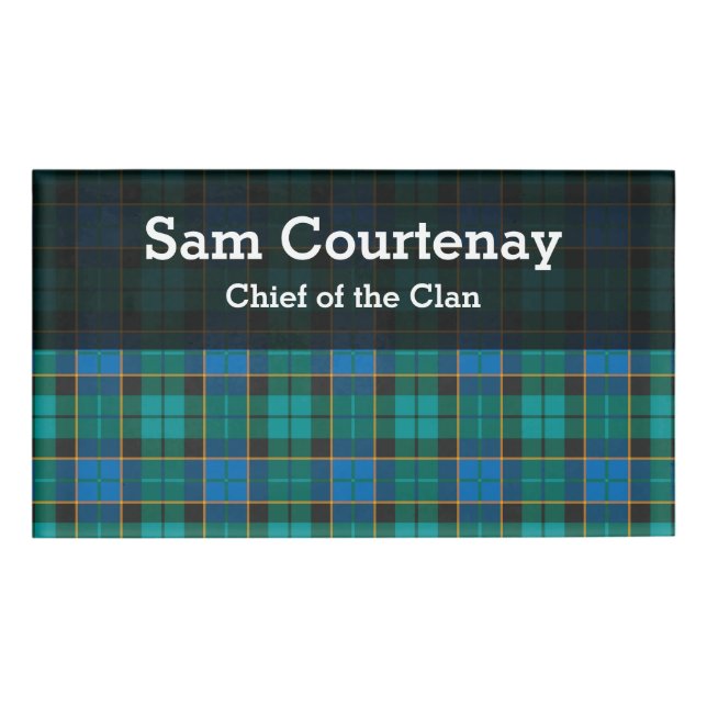 Tartan plaids pattern - traditional blue green name tag (Front)