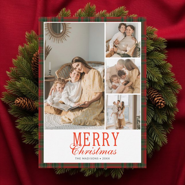 Tartan Preppy Christmas Photo Collage Holiday Card (Creator Uploaded)