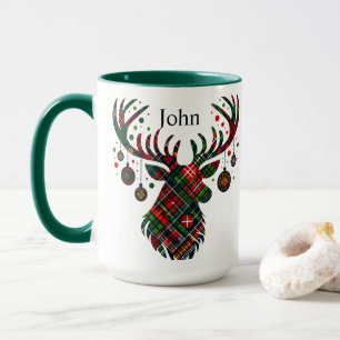 Tartan Red and Green Custom Christmas Stag Mug