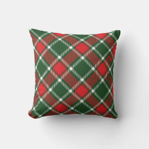 Tartan red and green throw pillow