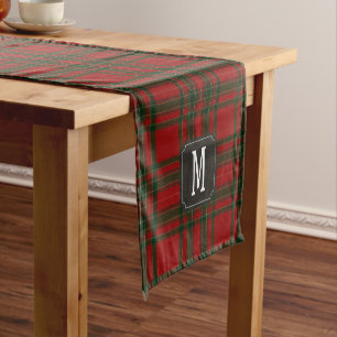 Tartan Red Green Monogram Short Table Runner