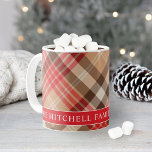 Tartan Red Tan Plaid Custom Family Monogram Coffee Mug<br><div class="desc">Personalise this festive Christmas coffee or hot cocoa mug with your family name and date established (year married or year first child was born) or other custom text.  Design features a festive and stylish red,  tan,  beige,  and brown tartan plaid pattern.</div>