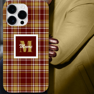 Tartan - Russet Red Off White and Caramel Gold iPhone 14 Pro Max Case