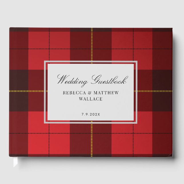 Tartan Rustic Wallace Plaid Red Black Plaid Guest Book (Front)