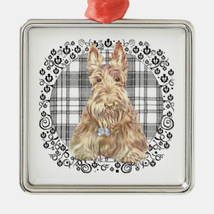 Tartan Scottie Black & White Metal Tree Decoration