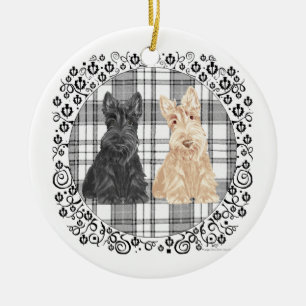 Tartan Scotties Ceramic Ornament