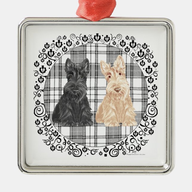 Tartan Scotties Metal Tree Decoration (Front)