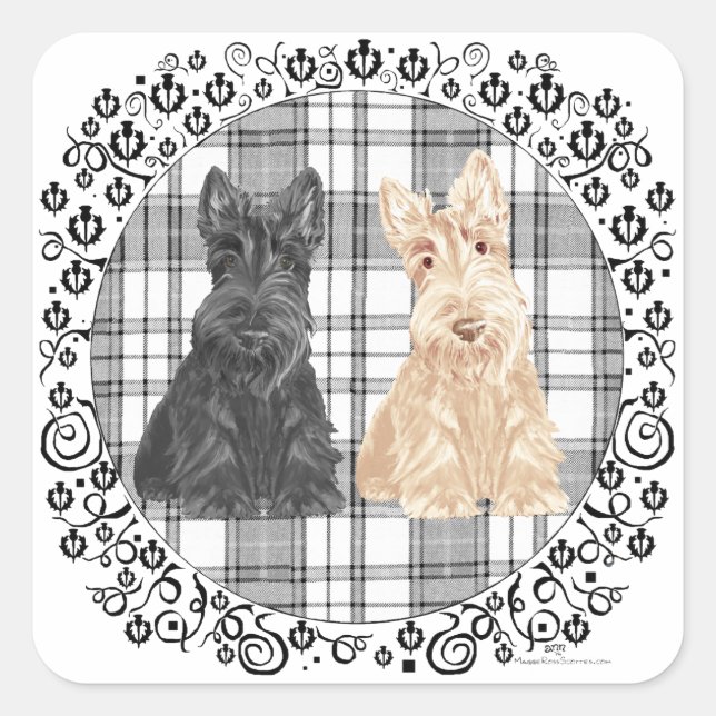 Tartan Scotties Square Sticker (Front)