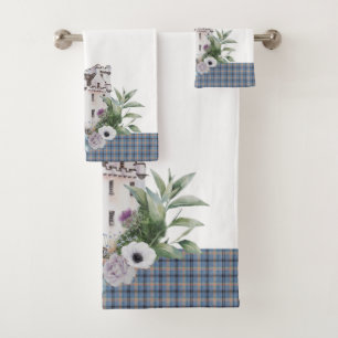 Tartan Scottish Castle With Birds and Flowers Bath Towel Set