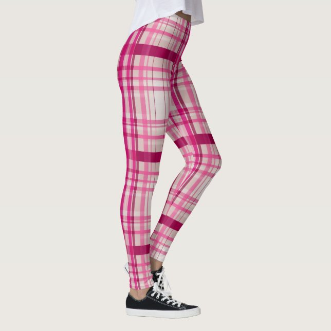  Tartan scottish pink white Plaid Classic Blue  Leggings (Right)