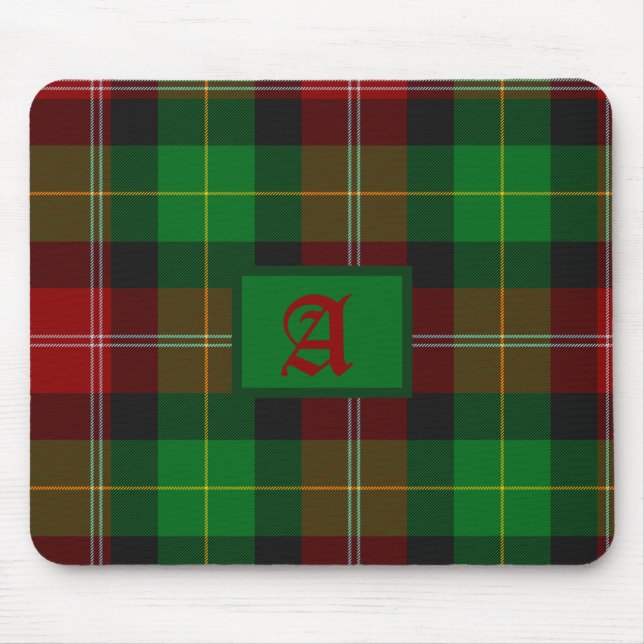 Tartan Scottish Plaid Red & Green Monogram Mouse Pad (Front)