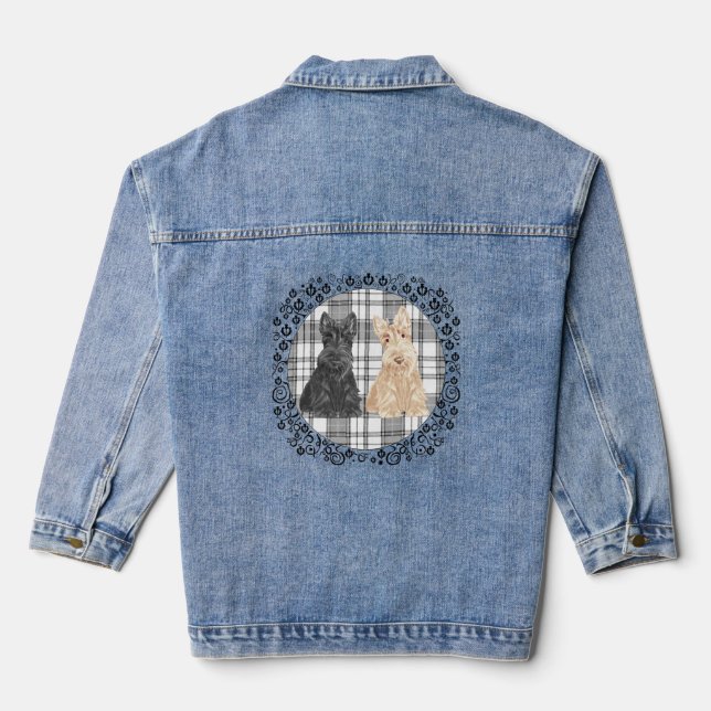 Tartan Scottish Terrier Denim Jacket (Back)